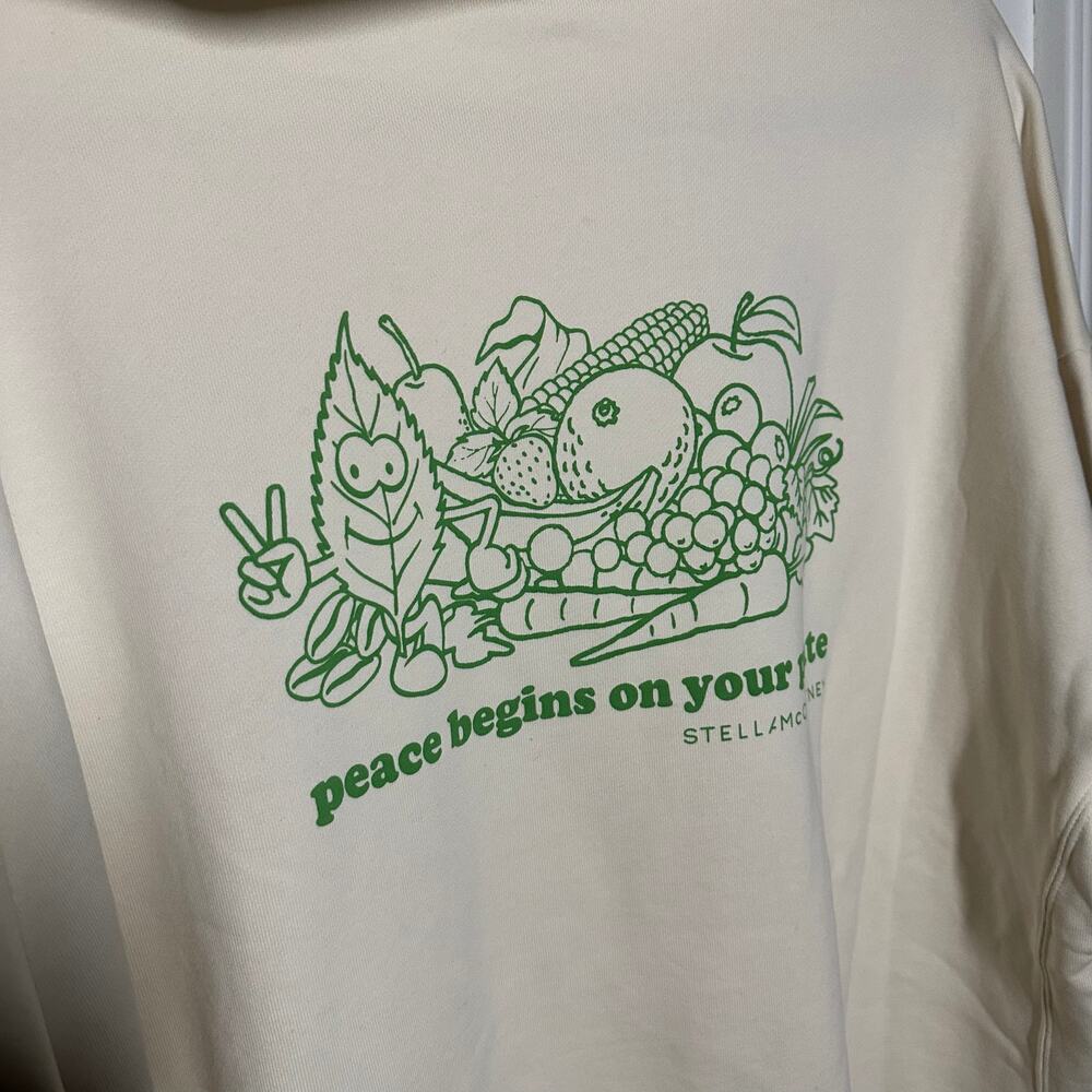 Stella McCartney Cream Powered by Plants Slogan Print Hoodie Sweatshirt Size XL - Picture 6 of 11